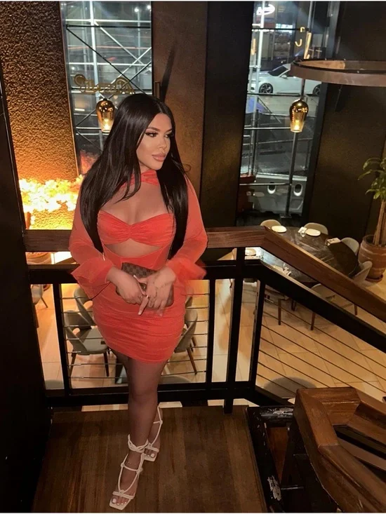 Oh Polly Red Long Sleeve Mesh Cutout Corset Bodycon Dress - Picture 3 of 3